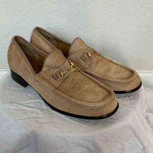 Gucci Beige/Tan Suede Pony Hair Horsebit Loafers 40.5